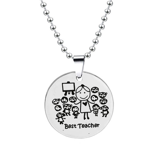 Cute Cartoon Best Teacher Stainless Steel Necklace