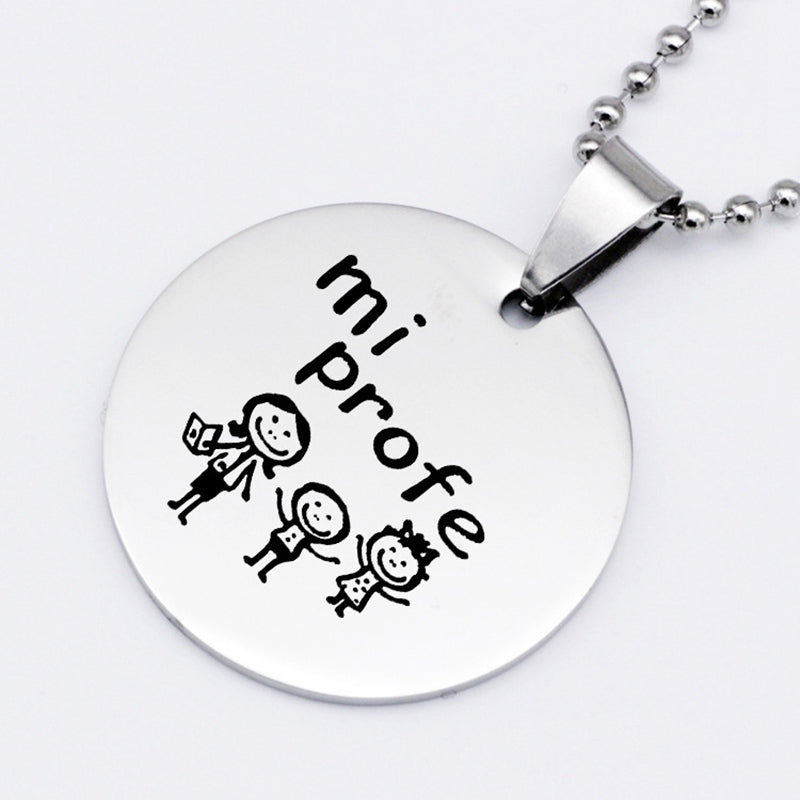 Cute Cartoon Best Teacher Stainless Steel Necklace