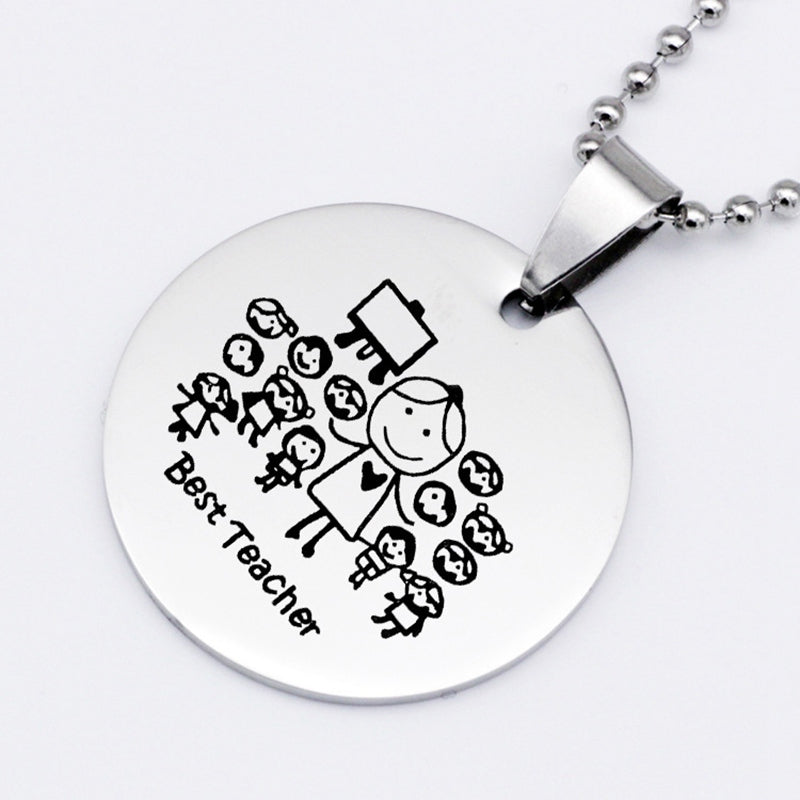 Cute Cartoon Best Teacher Stainless Steel Necklace