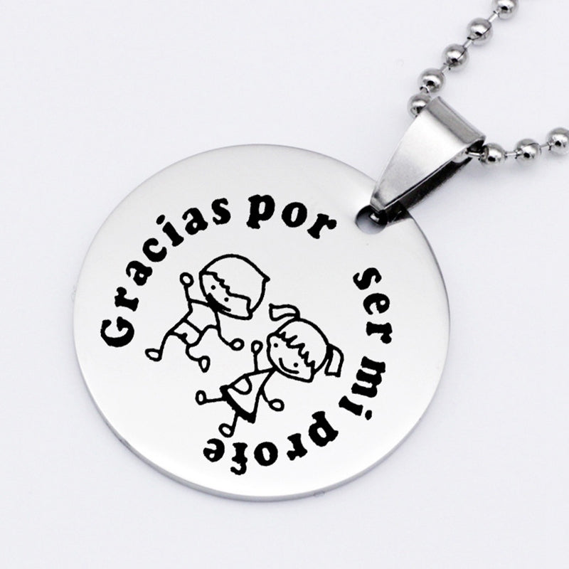 Cute Cartoon Best Teacher Stainless Steel Necklace