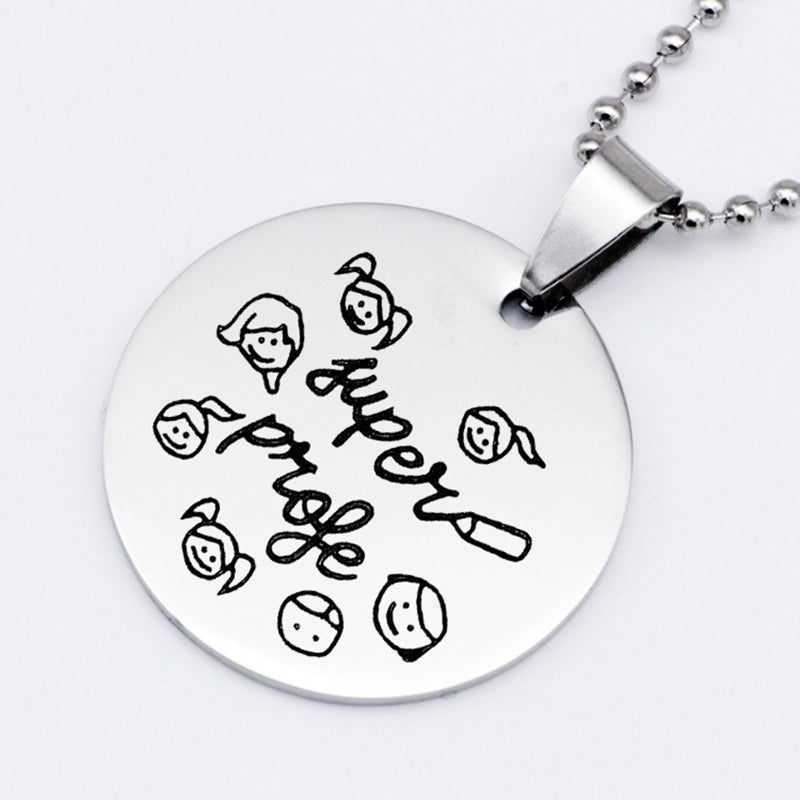 Cute Cartoon Best Teacher Stainless Steel Necklace