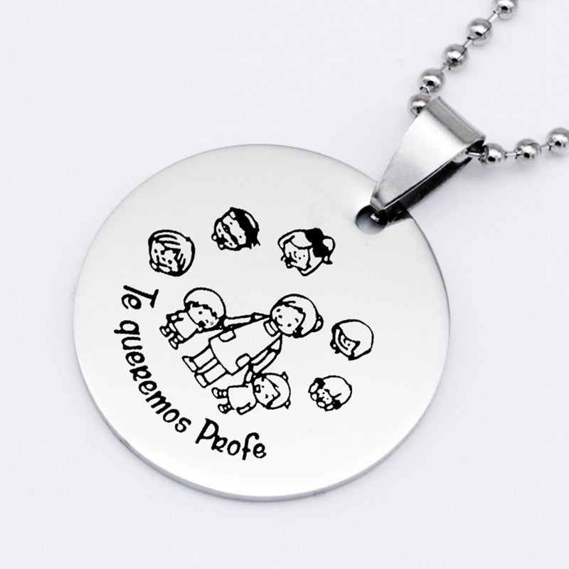 Cute Cartoon Best Teacher Stainless Steel Necklace