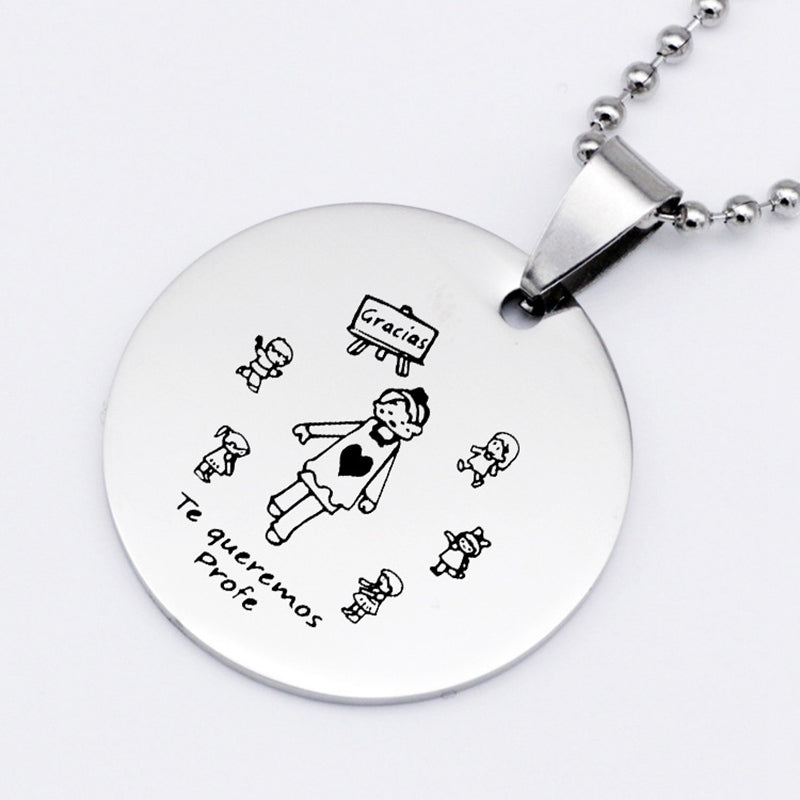 Cute Cartoon Best Teacher Stainless Steel Necklace