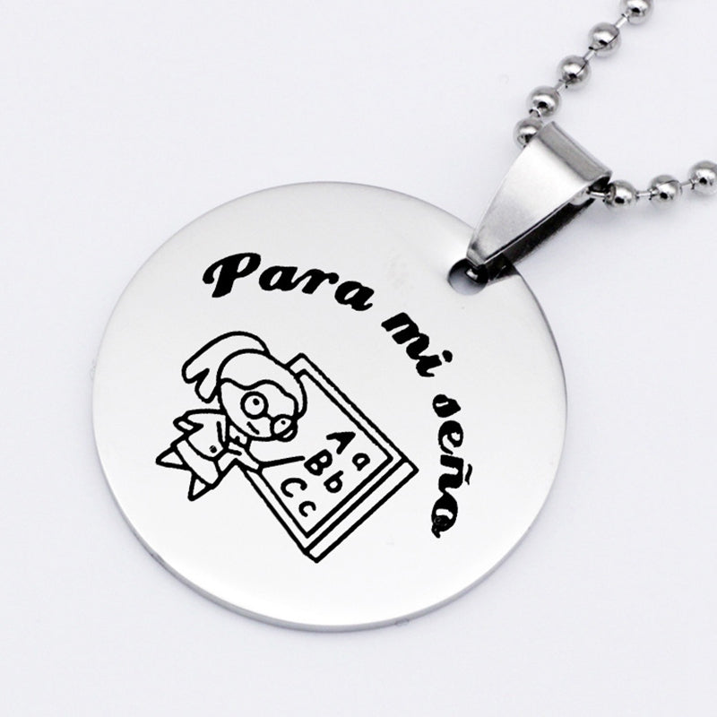 Cute Cartoon Best Teacher Stainless Steel Necklace